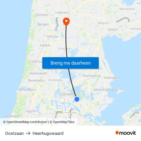 Oostzaan to Heerhugowaard map