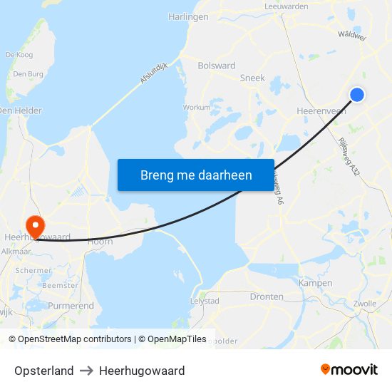 Opsterland to Heerhugowaard map