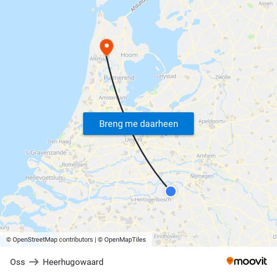 Oss to Heerhugowaard map