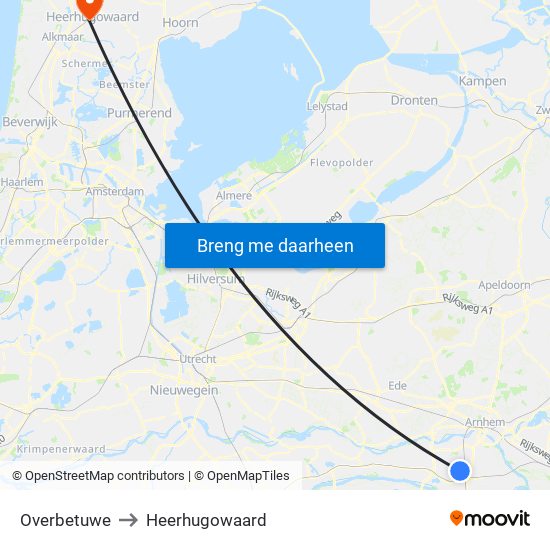 Overbetuwe to Heerhugowaard map