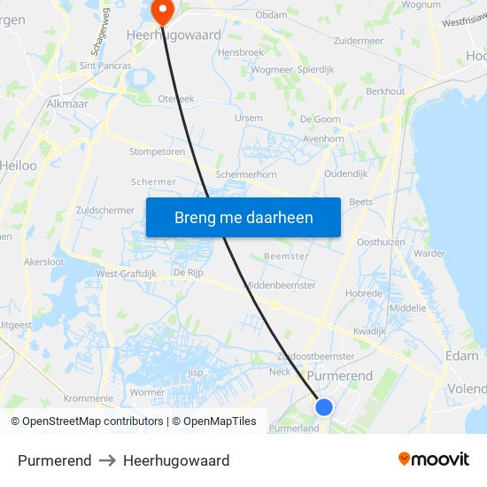 Purmerend to Heerhugowaard map