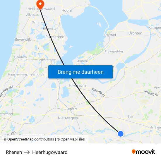 Rhenen to Heerhugowaard map