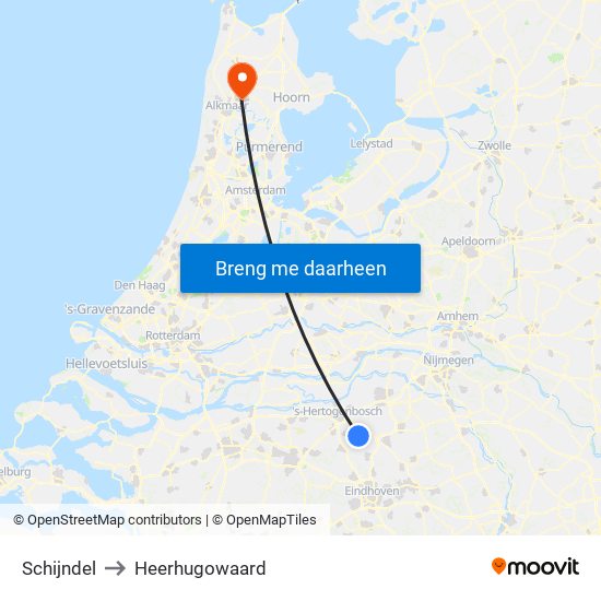 Schijndel to Heerhugowaard map