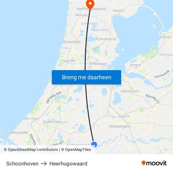 Schoonhoven to Heerhugowaard map