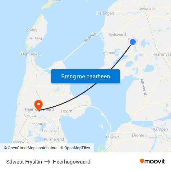 Sdwest Fryslân to Heerhugowaard map