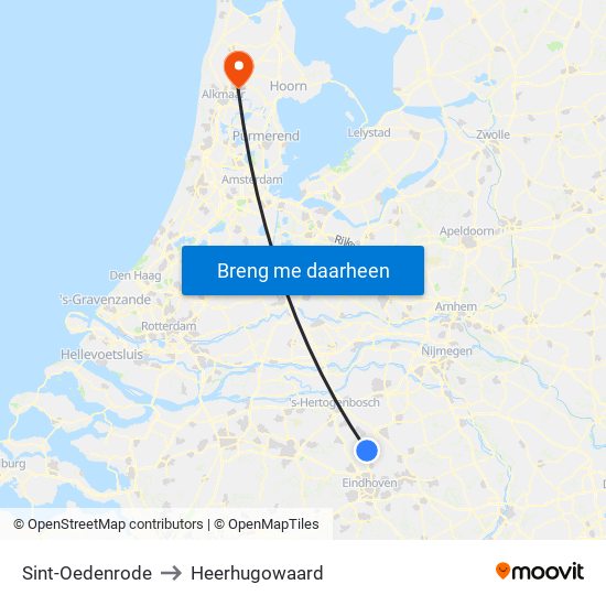 Sint-Oedenrode to Heerhugowaard map