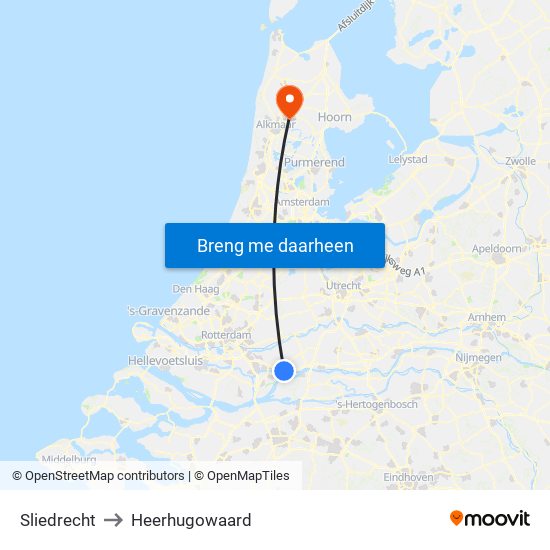 Sliedrecht to Heerhugowaard map