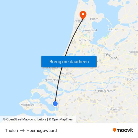 Tholen to Heerhugowaard map
