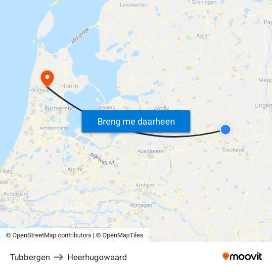 Tubbergen to Heerhugowaard map