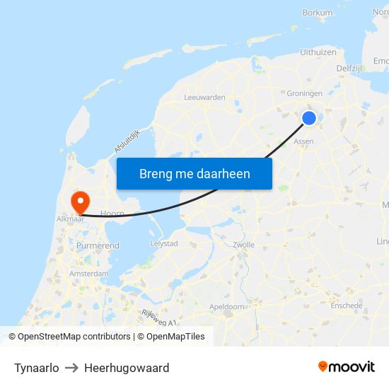 Tynaarlo to Heerhugowaard map