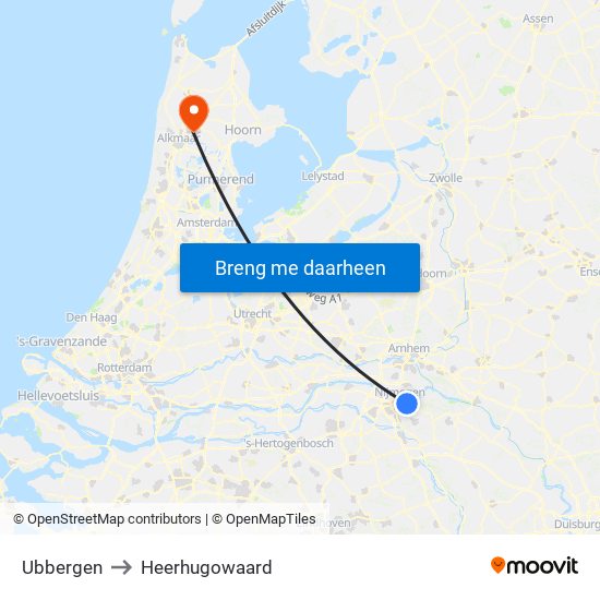 Ubbergen to Heerhugowaard map