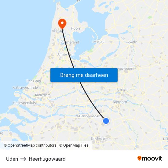 Uden to Heerhugowaard map