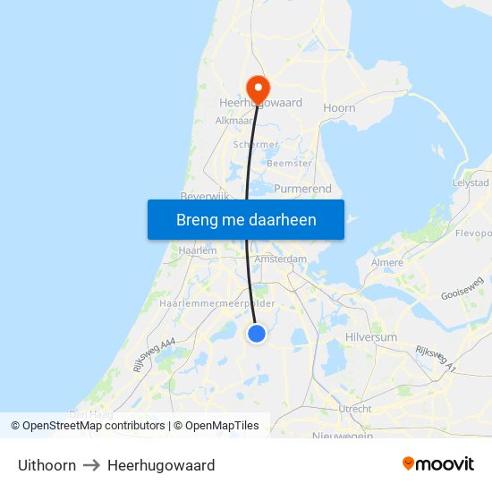 Uithoorn to Heerhugowaard map