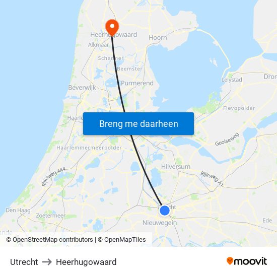 Utrecht to Heerhugowaard map