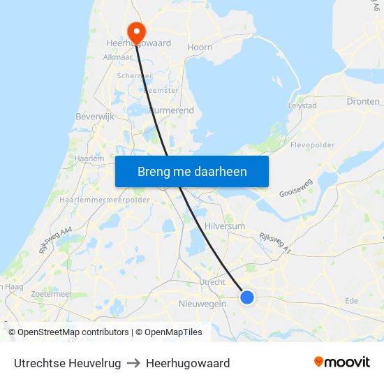 Utrechtse Heuvelrug to Heerhugowaard map
