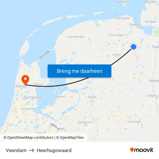 Veendam to Heerhugowaard map