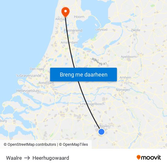 Waalre to Heerhugowaard map