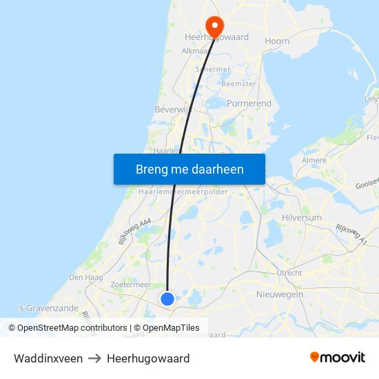 Waddinxveen to Heerhugowaard map