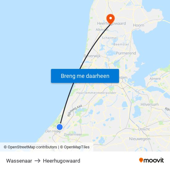Wassenaar to Heerhugowaard map