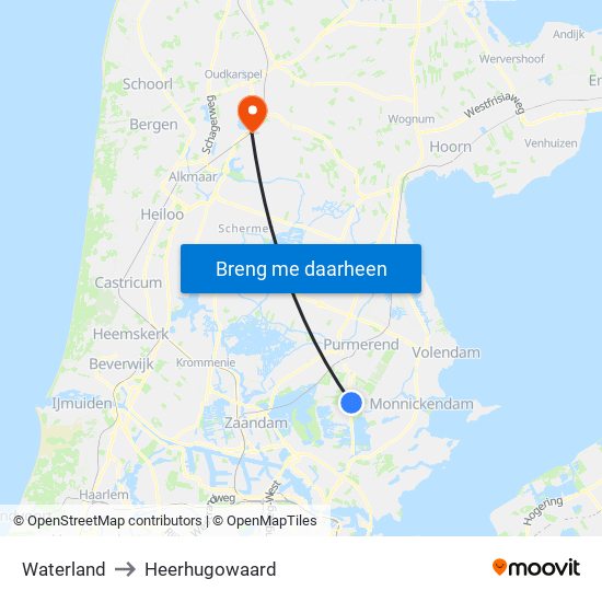 Waterland to Heerhugowaard map