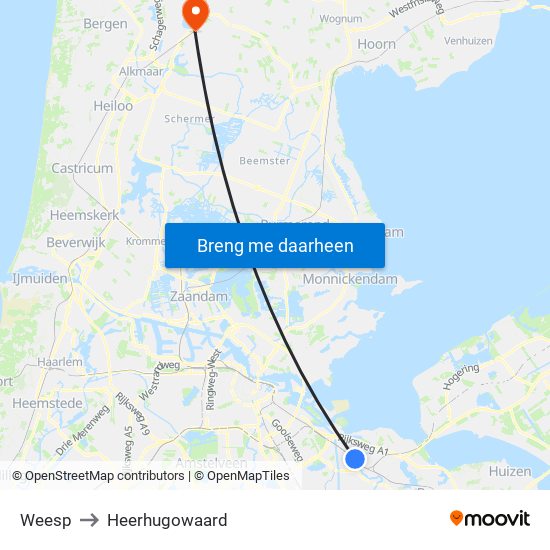 Weesp to Heerhugowaard map