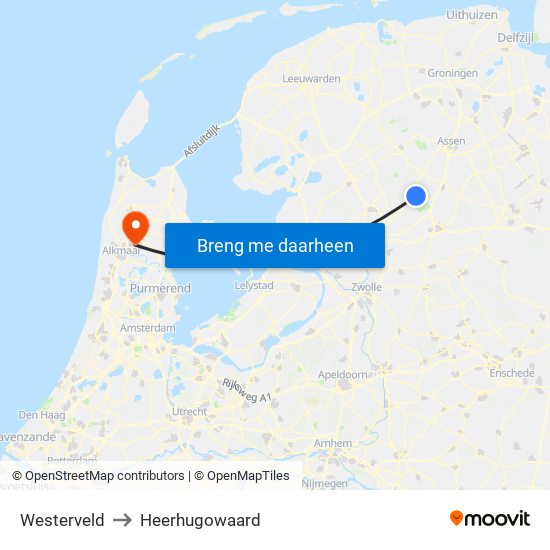 Westerveld to Heerhugowaard map