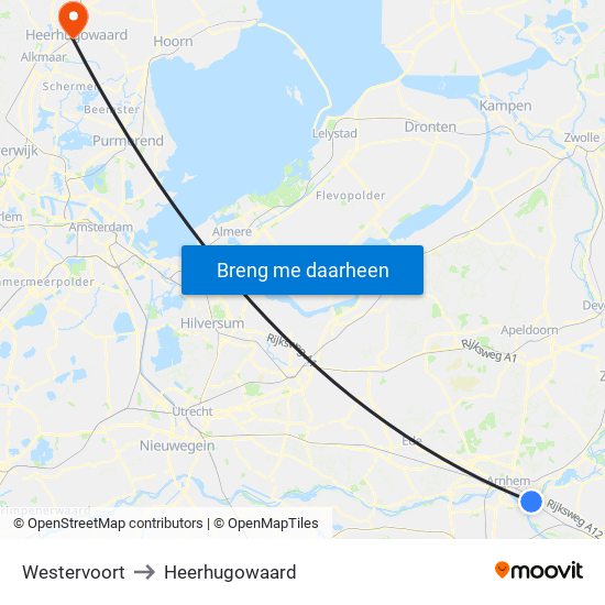 Westervoort to Heerhugowaard map