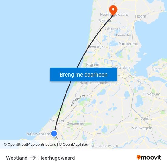 Westland to Heerhugowaard map