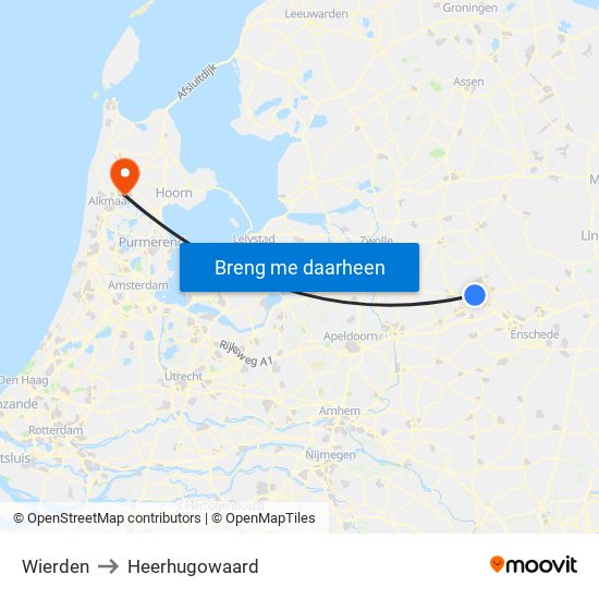 Wierden to Heerhugowaard map