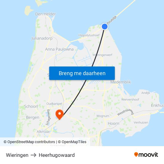 Wieringen to Heerhugowaard map