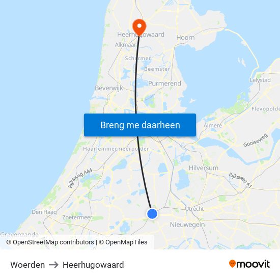 Woerden to Heerhugowaard map