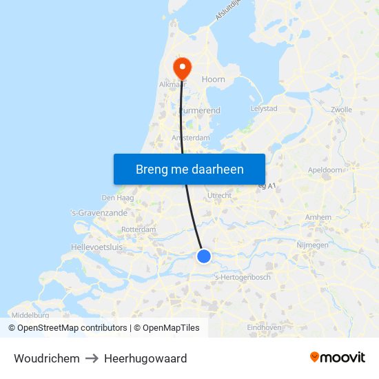 Woudrichem to Heerhugowaard map