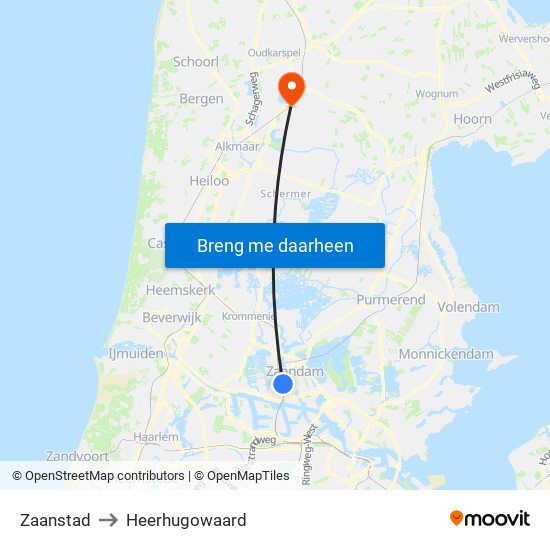 Zaanstad to Heerhugowaard map