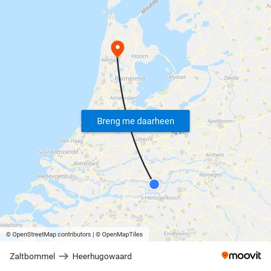 Zaltbommel to Heerhugowaard map