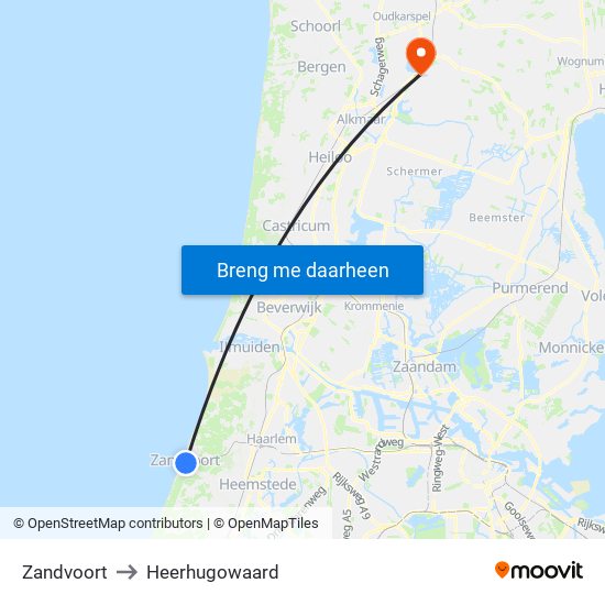 Zandvoort to Heerhugowaard map