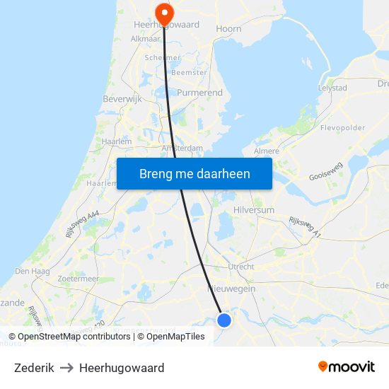 Zederik to Heerhugowaard map