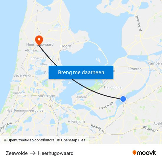 Zeewolde to Heerhugowaard map