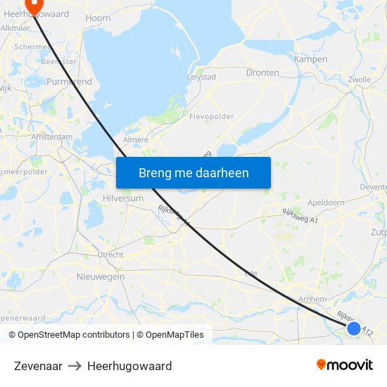 Zevenaar to Heerhugowaard map