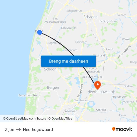 Zijpe to Heerhugowaard map