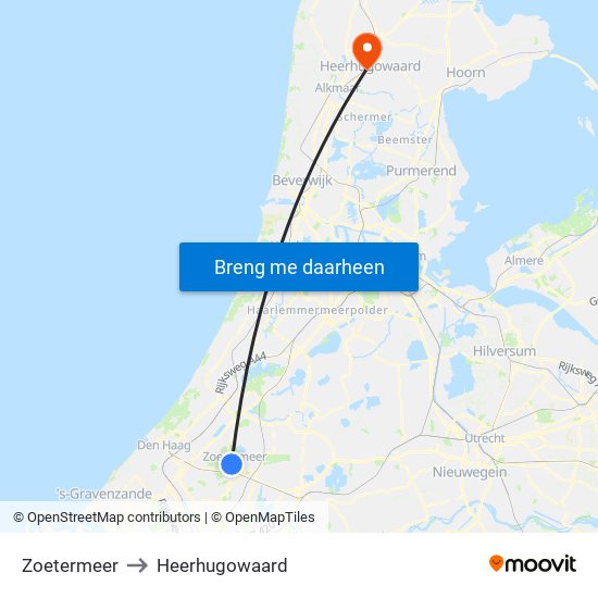 Zoetermeer to Heerhugowaard map