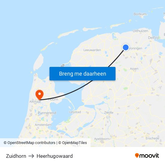 Zuidhorn to Heerhugowaard map