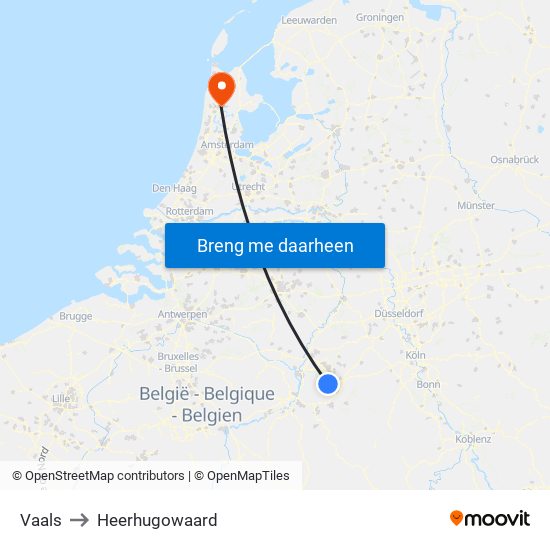 Vaals to Heerhugowaard map