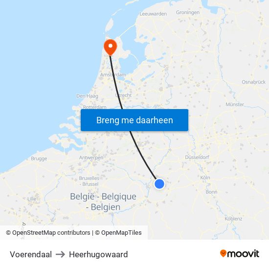 Voerendaal to Heerhugowaard map
