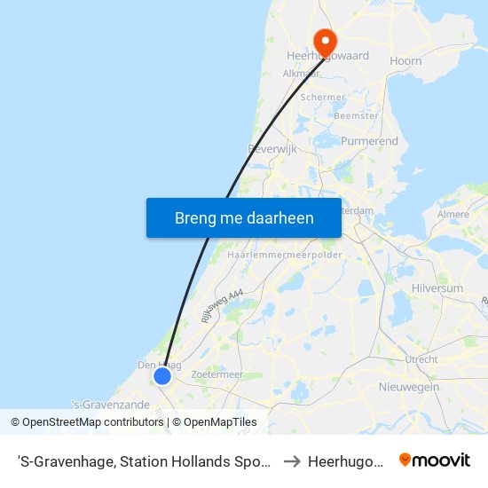 'S-Gravenhage, Station Hollands Spoor (Perron A) to Heerhugowaard map