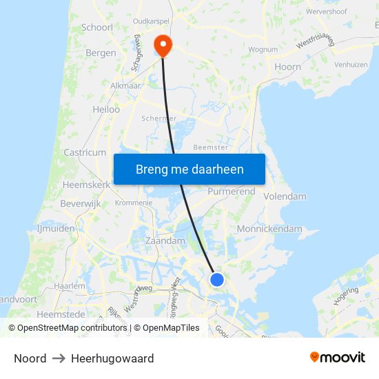 Noord to Heerhugowaard map
