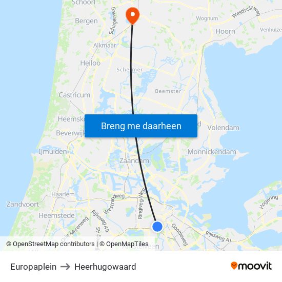 Europaplein to Heerhugowaard map