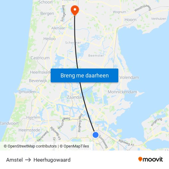 Amstel to Heerhugowaard map