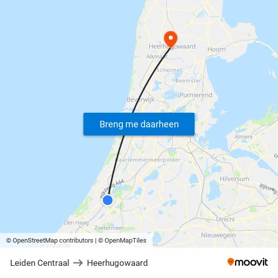 Leiden Centraal to Heerhugowaard map