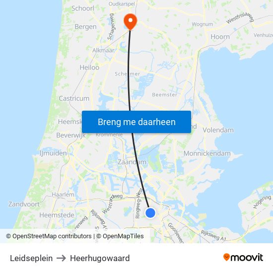 Leidseplein to Heerhugowaard map