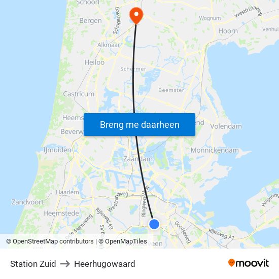 Station Zuid to Heerhugowaard map